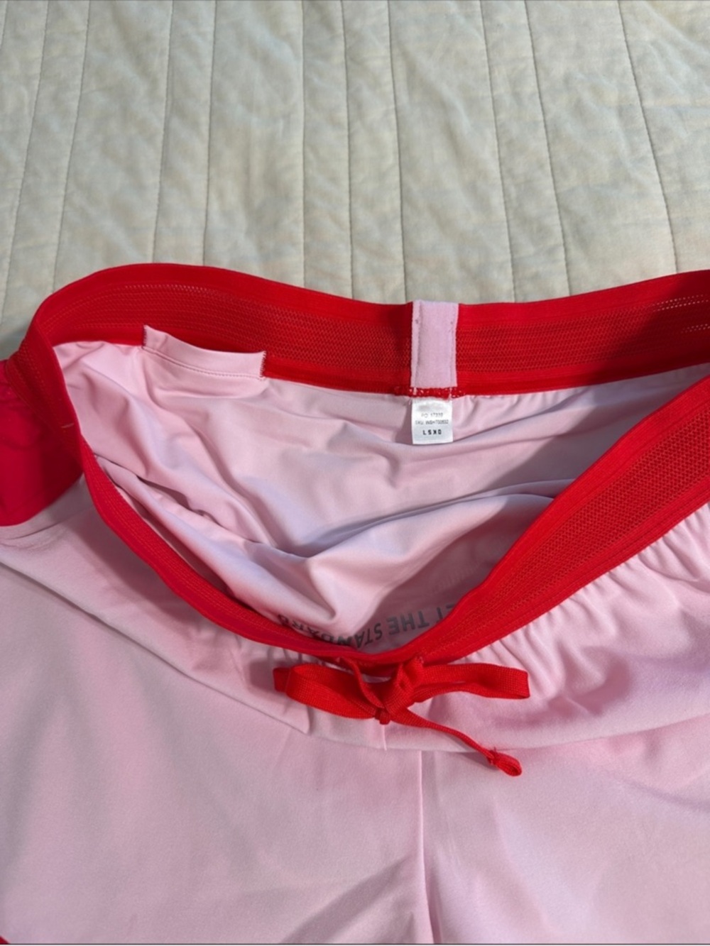 Women’s Two-Tone Pink & Red Athletic Shorts - Picture 2 of 2